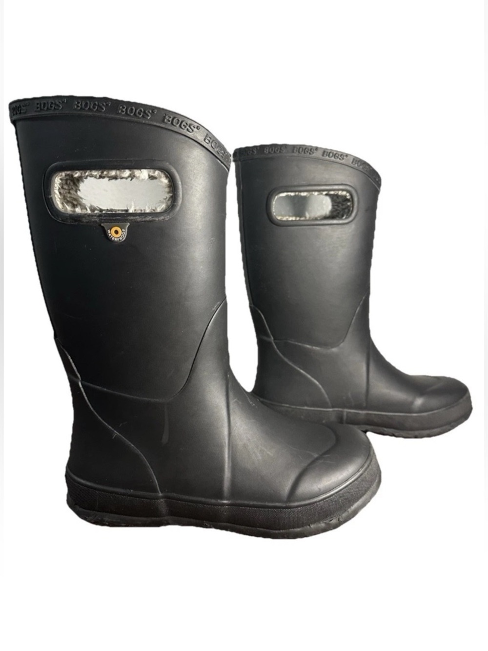 Bogs Rain Boots Big Kids Size 1 Unisex Black Waterproof with Pull On Handles